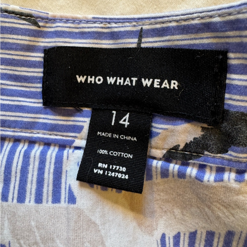Who What Wear Blue and White Bird Print A-Line Skirt - Picture 3 of 6